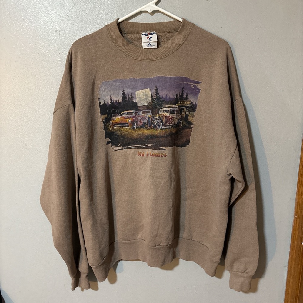 Jerzees Brown Crewneck Sweater with Graphic